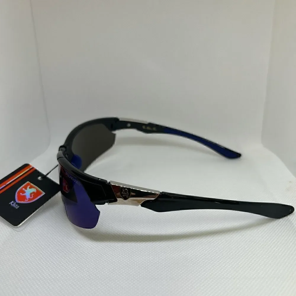 Khan Polarized Mirrored Mens Wrap Semi Rimless Sunglasses